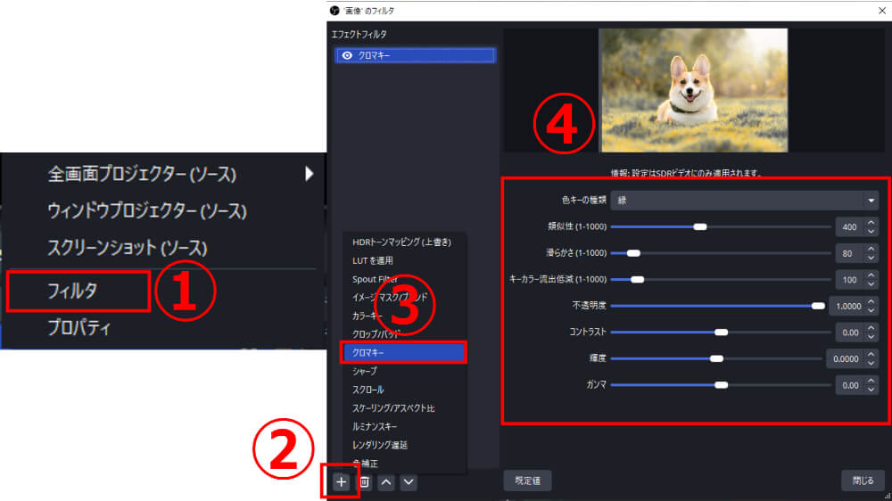 「クロマキー」フィルタを設定