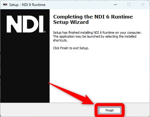 obs ndi finishをクリック