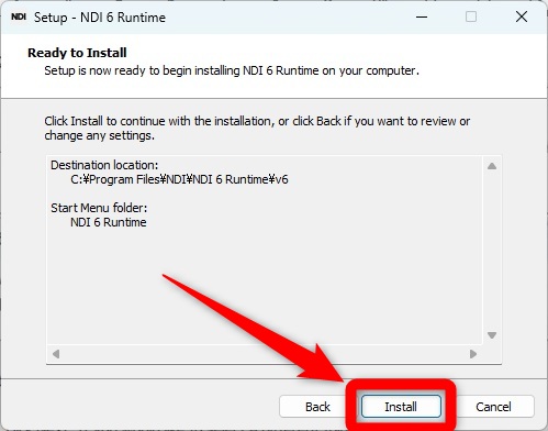 obs ndi インストールをクリック