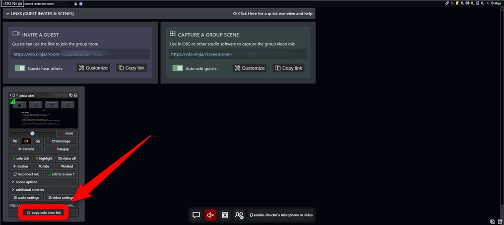 obs ninja 「copy solo view link」をクリック