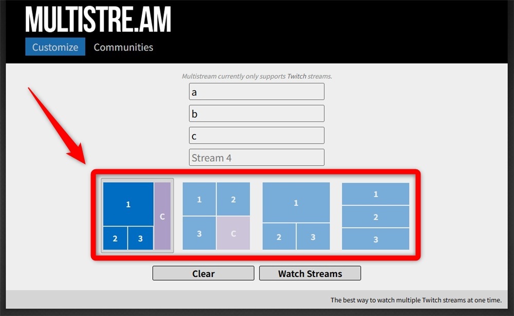 twitch 複数窓　Multistre.am　レイアウト選択