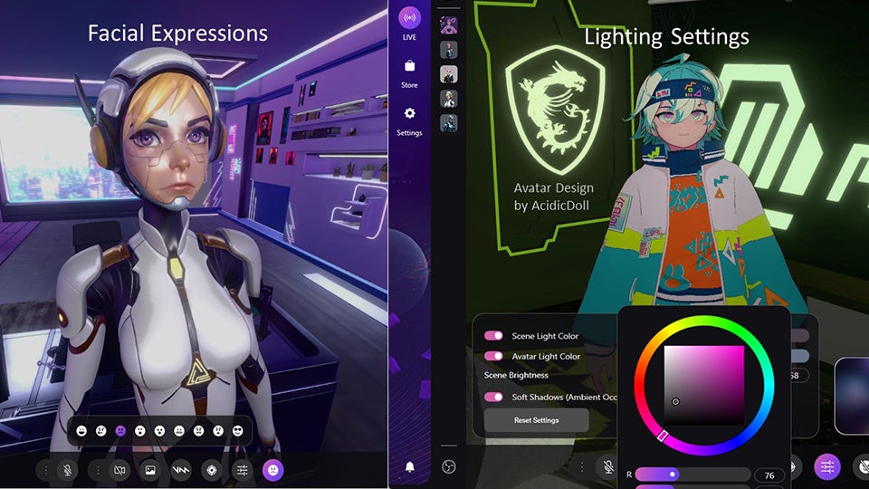MSI DigiME 表情プリセット切替とライティング調整画面