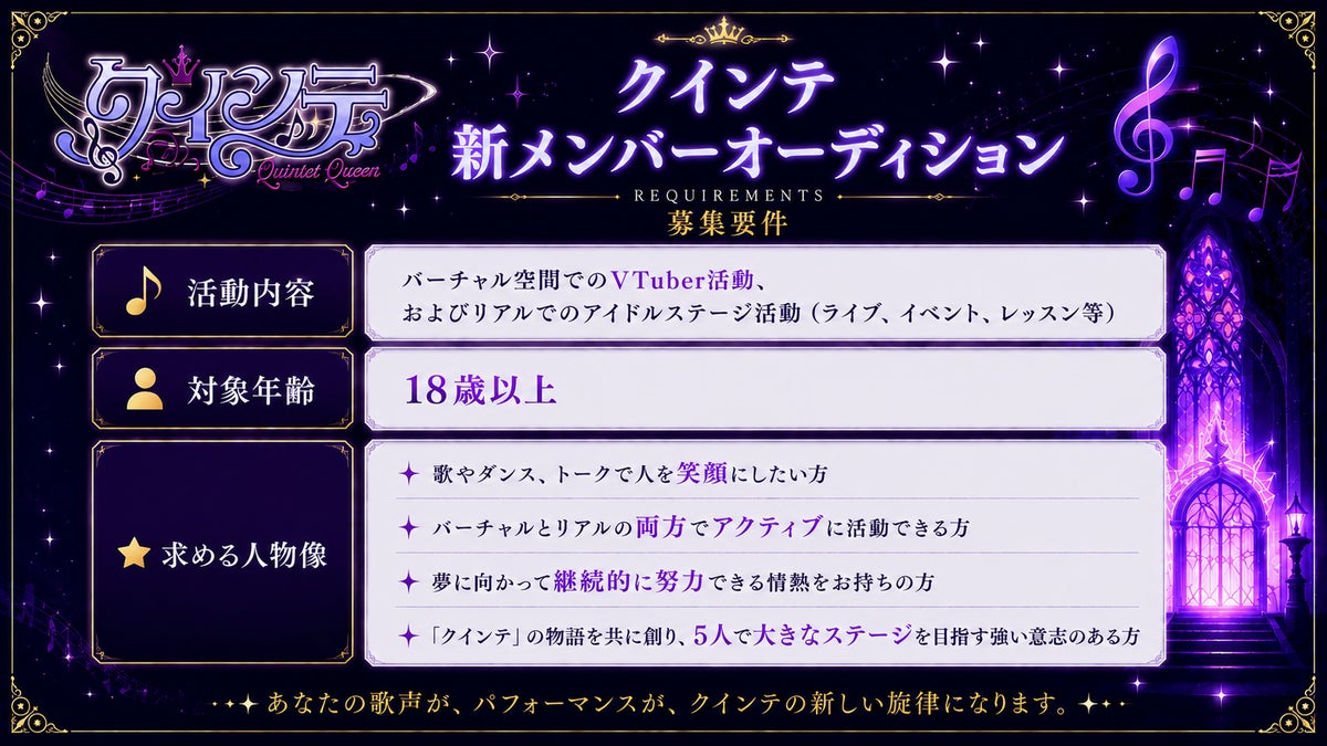 クインテ新メンバーオーディションの募集要件と求める人物像