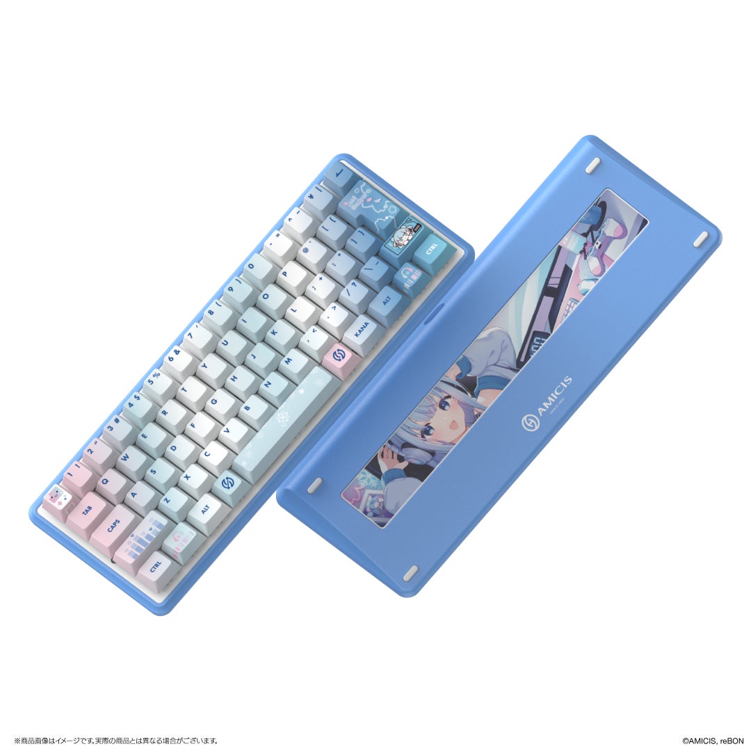 碧依さくら×AMICIS ゲーミングキーボード 60HE V2 本体と背面ガラスプレート