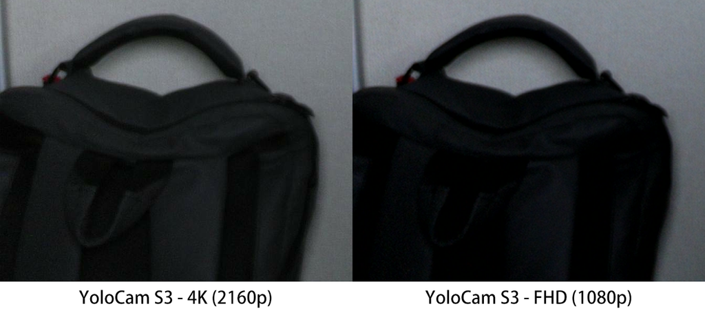 4KとフルHDで背景の暗いカバンの黒つぶれを比べた画像